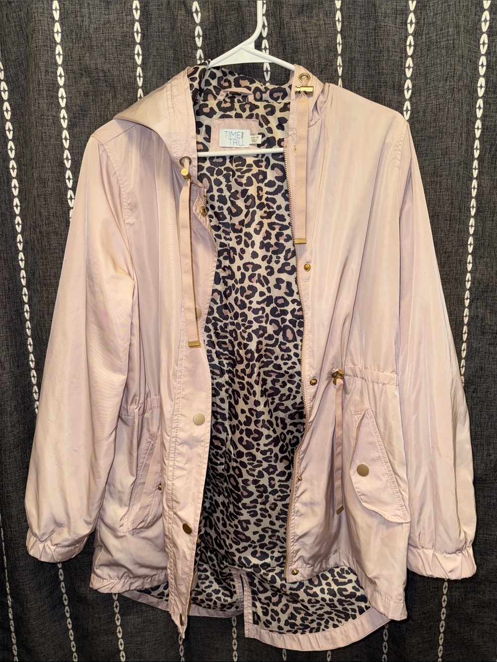 Time and Tru Pale Pink Hooded Rain Coat with Leopard Lining
